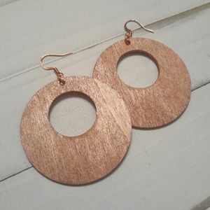Rose Gold/ Hand Painted Wood/ Hoop Earrings